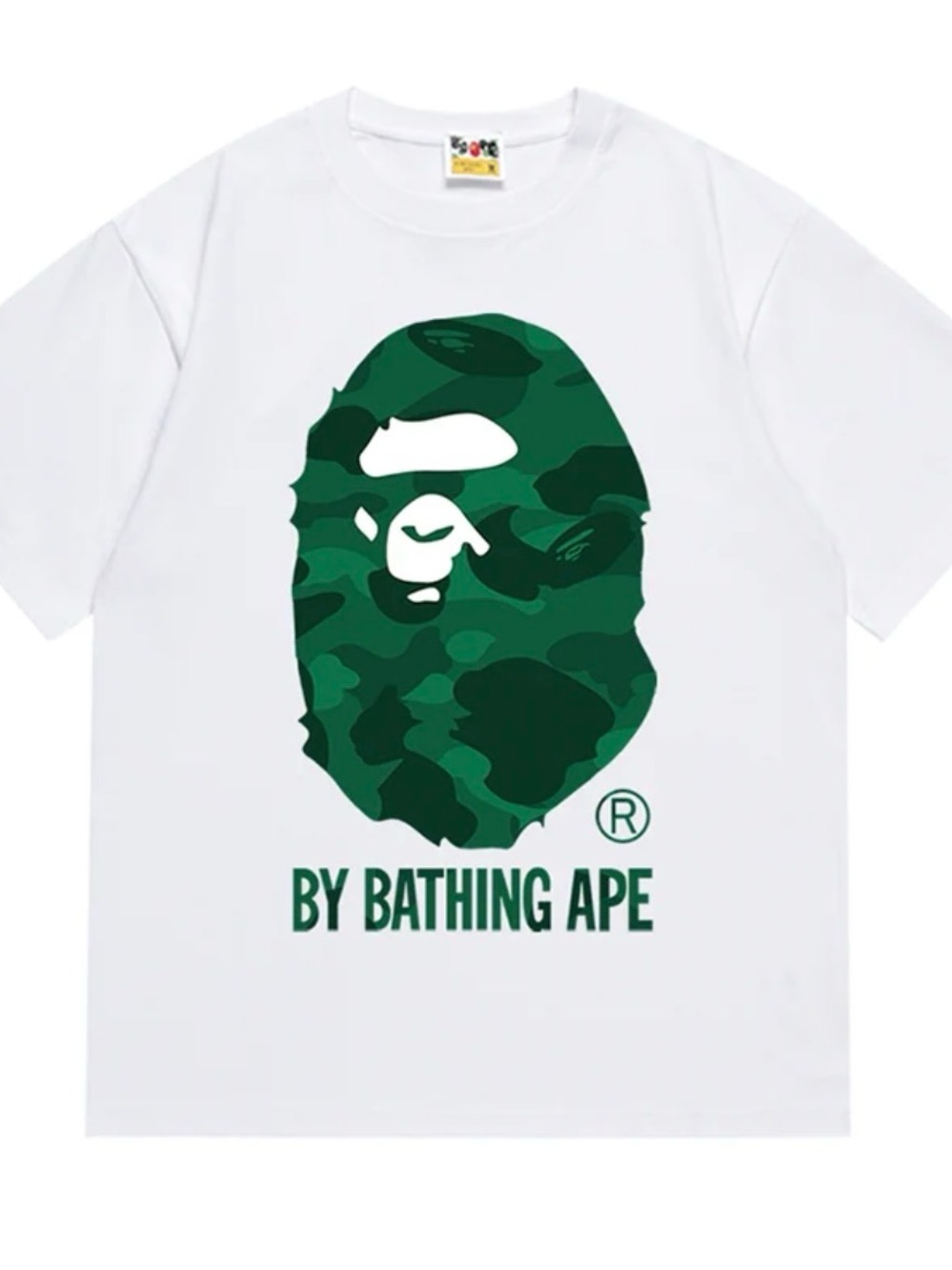 Bape White T-Shirt with Green Camo Ape Head